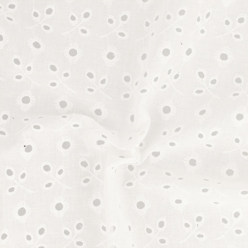 Tissu Broderie Anglaise Petite Fleur Blanc