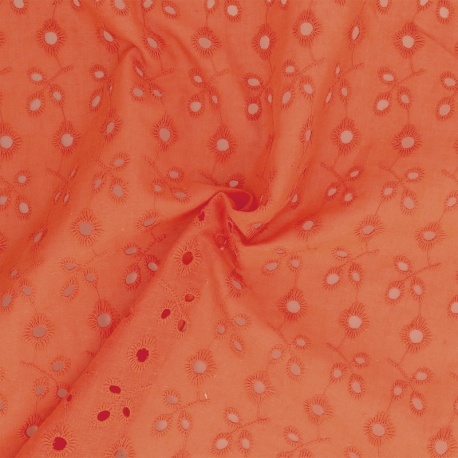 Tissu Broderie Anglaise Petite Fleur Orange