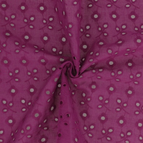 Tissu Broderie Anglaise Petite Fleur Violet 