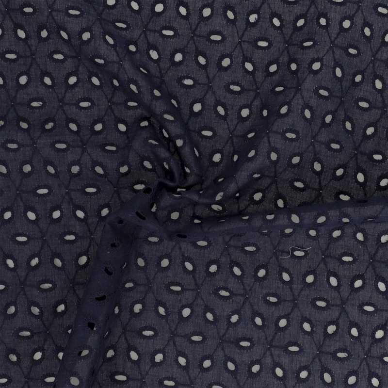 Tissu Broderie Anglaise Flor Marine
