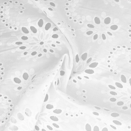 Tissu Broderie Anglaise Flower Blanc