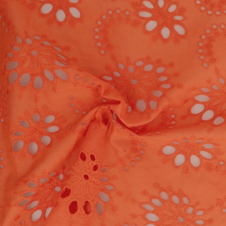 Tissu Broderie Anglaise Flower Orange