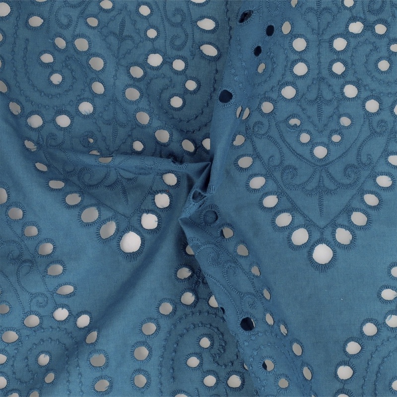 Tissu Tulle Broderie Anglaise Bleu Marine – Largeur 138 Cm – Neuf, Pour Ameublement Ou Couture