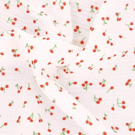 Tissu Double Gaze Imprimée Petites Cerises