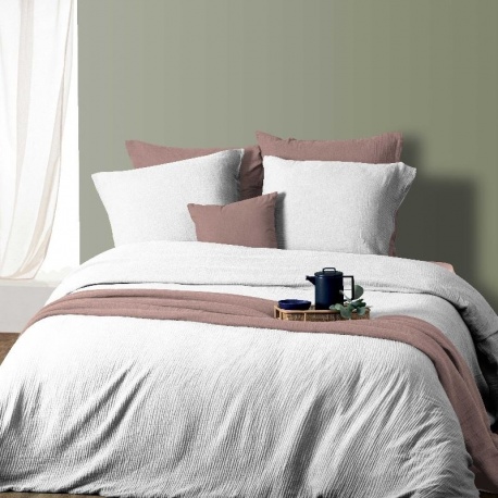 Parure Housse de Couette Double Gaze Romane Blanc