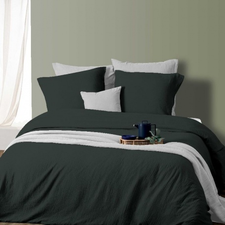 Parure Housse de Couette Double Gaze Romane Kaki 