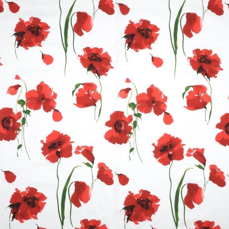 Tissu Toile Imprimée Coquelicot blanc rouge