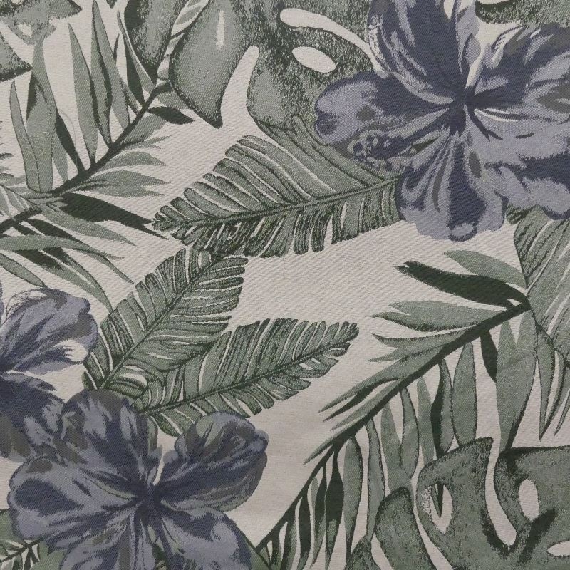 Tissu Jacquard Feuilles Vert bleu  