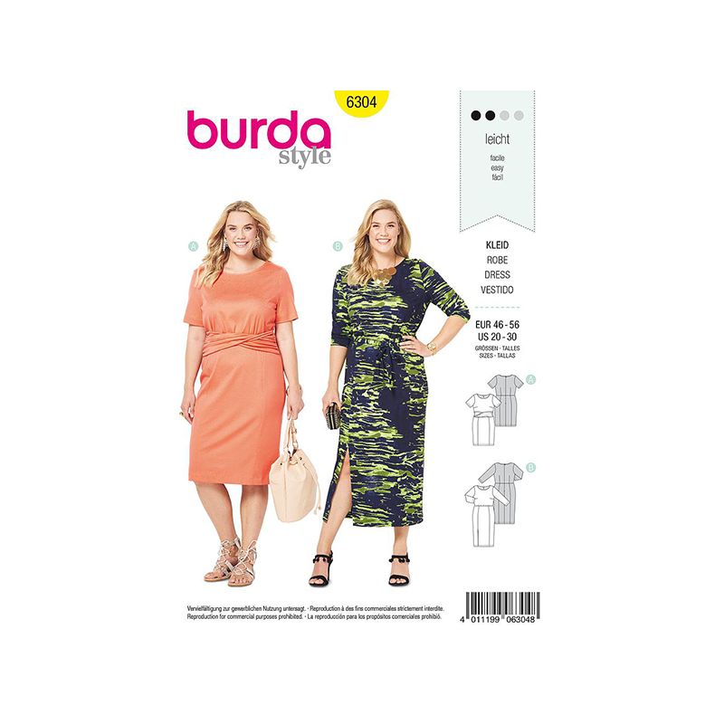 Patron Burda Style 6304 Robe pour Femmes de 48 à 58