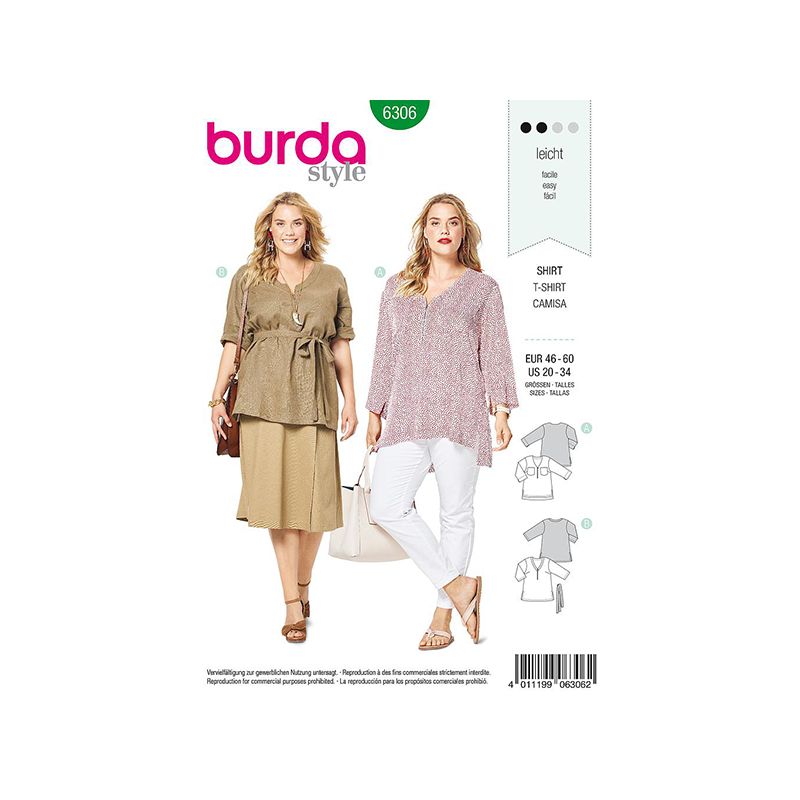 Patron Burda Style 6306 T-shirt pour Femmes de 48 à 62