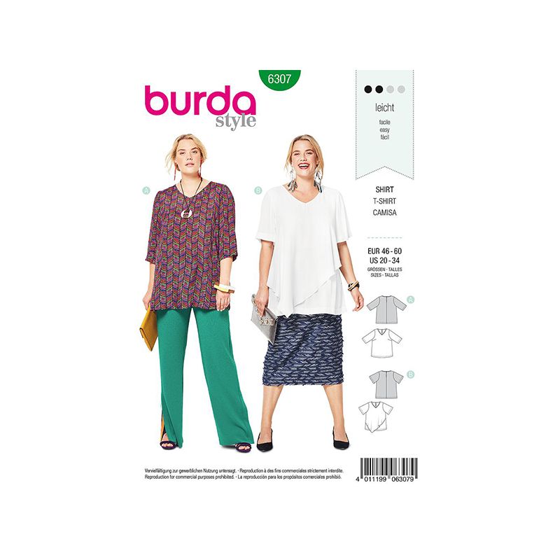 Patron Burda Style 6307 Blouse pour Femmes de 48 à 62