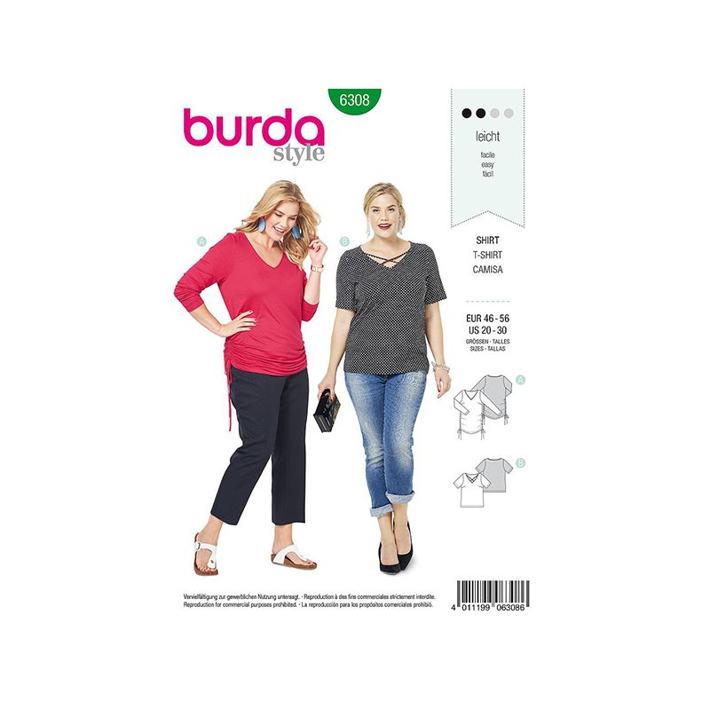 Patron Burda Style 6308 T-shirt pour Femmes de 48 à 58