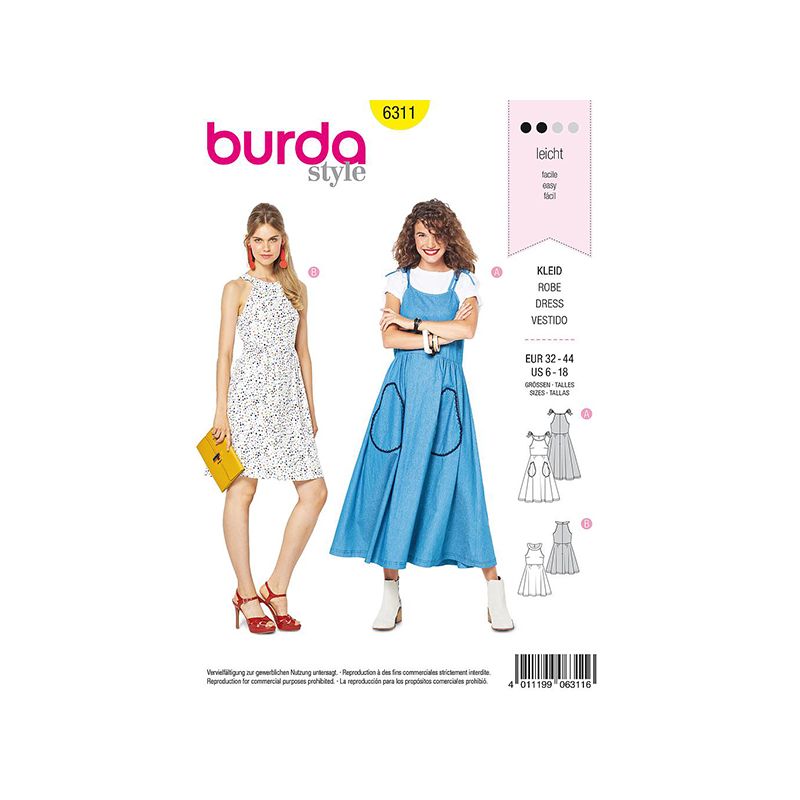 Patron Burda Style 6311 Robe pour Femmes de 34 à 46