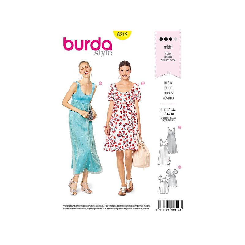 Patron Burda Style 6312 Robe pour Femmes de 34 à 46