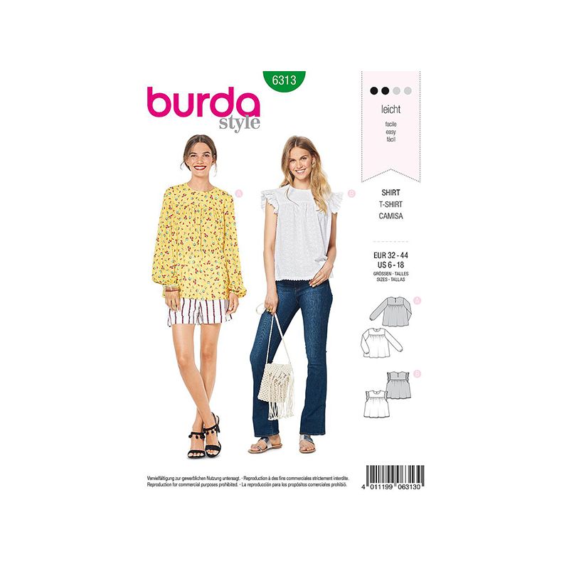 Patron Burda Style 6313 Chemisier pour Femmes de 36 à 46