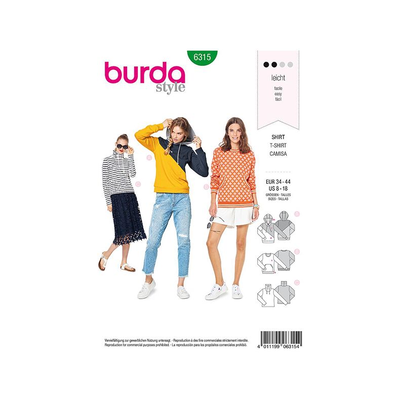 Patron Burda Style 6315 Sweat pour Femmes de 36 à 46