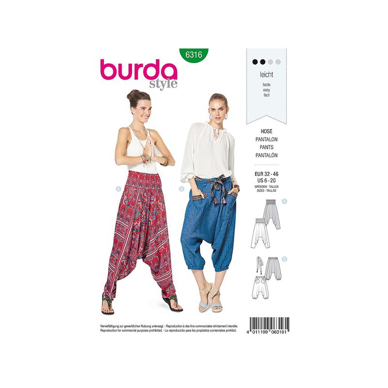 Patron Burda Style 6316 Pantalon pour Femmes de 34 à 48