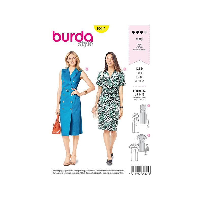 Patron Burda Style 6321 Robe pour Femmes de 36 à 46