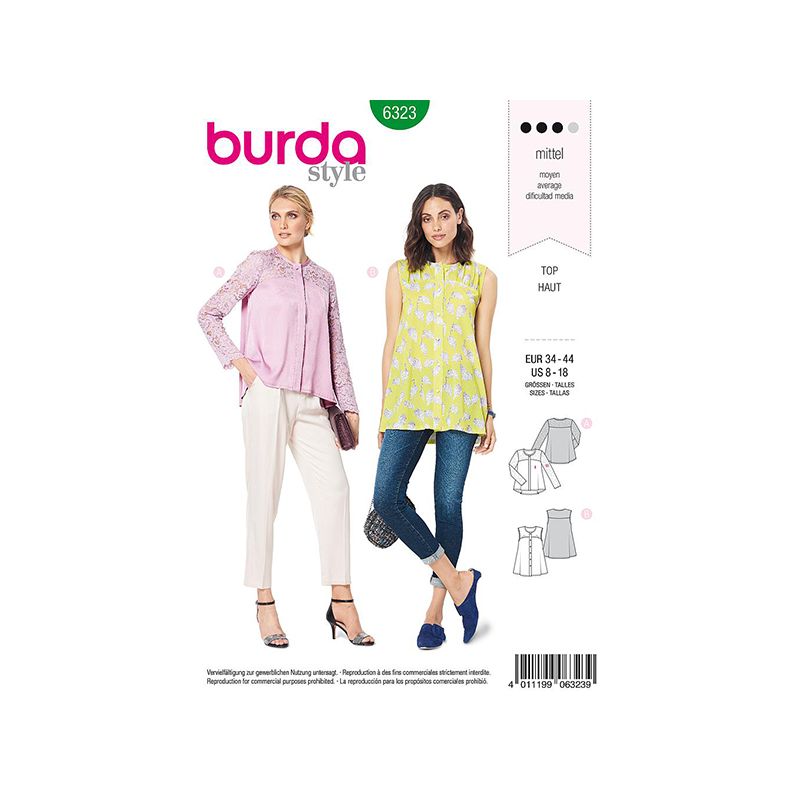 Patron Burda Style 6323 Top et Chemisier pour Femmes de 36 À 46