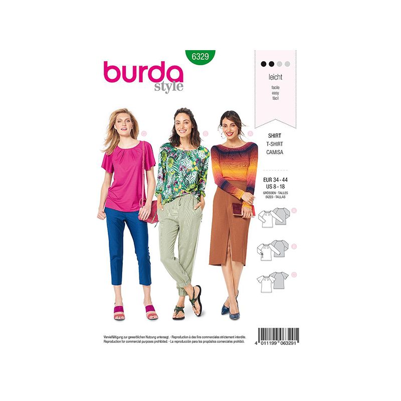 Patron Burda Style 6329 T shirt pour Femmes de 36 à 46