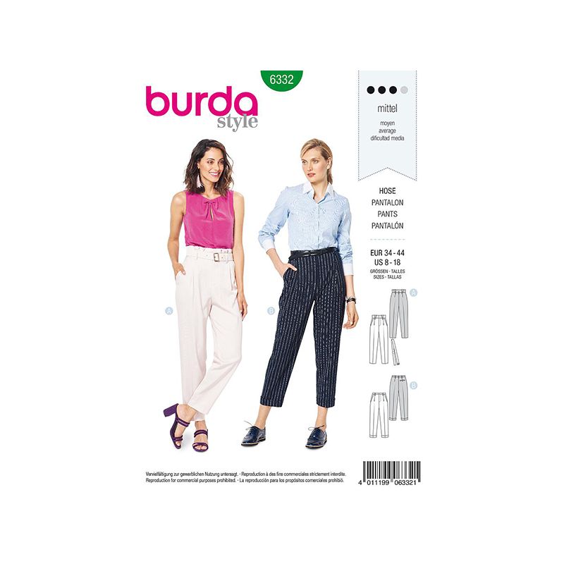 Patron Burda Style 6332 Pantalon pour Femmes de 36 à 46