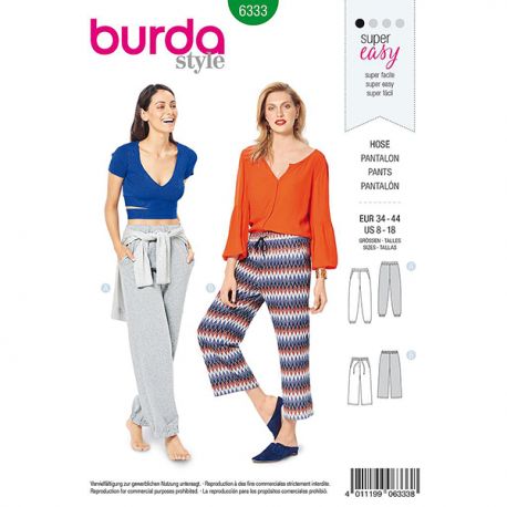 Patron Burda Style 6333 Pantalon pour Femmes de 36 à 46
