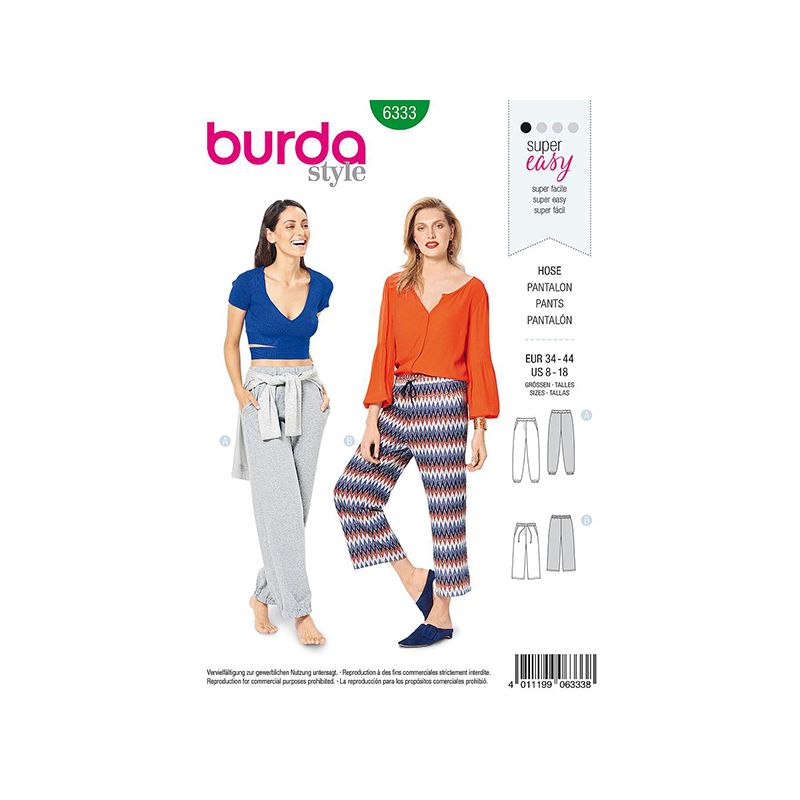 Patron Burda Style 6333 Pantalon pour Femmes de 36 à 46