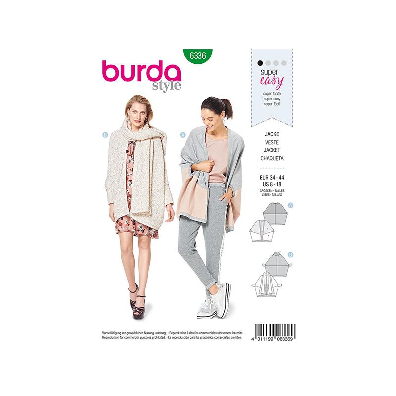 Patron Burda Style 6336 Gilet pour Femmes de 36 à 46