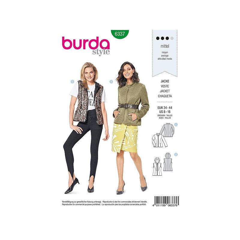 Patron Burda Style 6337 Veste pour femmes de 36 à 46