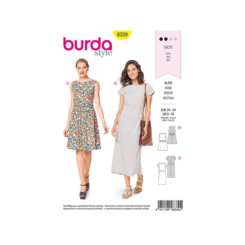 Patron Burda Style 6339 Robe pour Femmes de 36 à 46