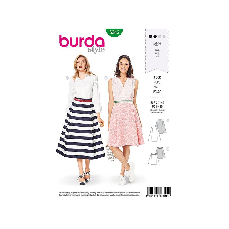 Patron Burda Style 6342 Jupe pour Femmes de 36 à 46