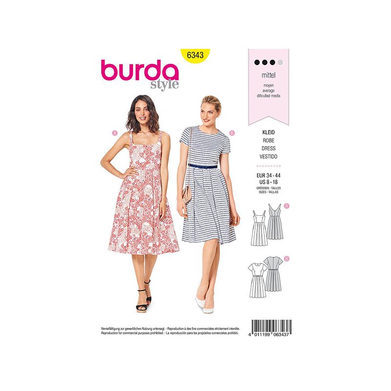 Patron Burda Style 6343 Robe pour Femmes de 36 à 46