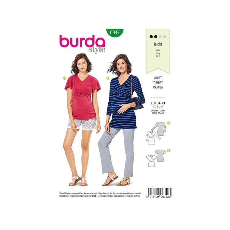 Patron Burda Style 6347 T-shirt pour Femmes Enceintes de 36 à 46