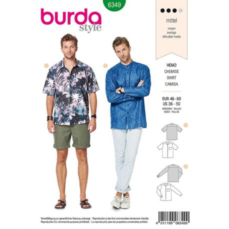 Patron Burda Style 6349 Chemise Hommes de 48 à 62