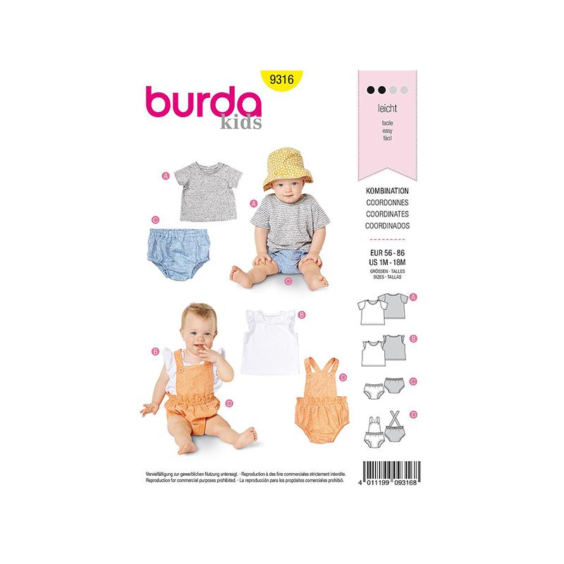 Patron Burda Style 9316 Ensemble pour Bébés de 1 à 18 mois