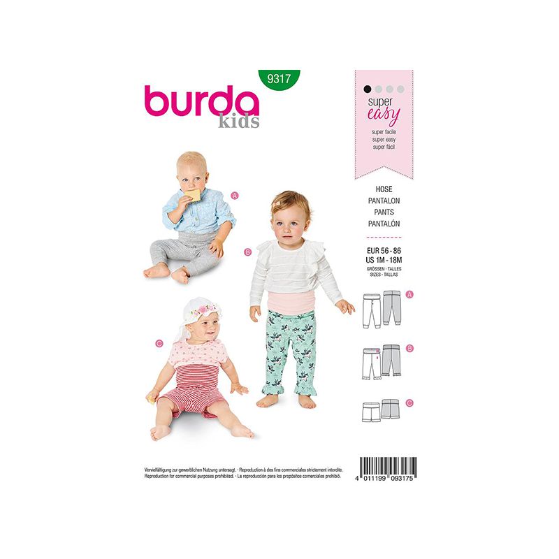 Patron Burda Style 9317 Pantalon pour Bébés de 1 à 18 mois