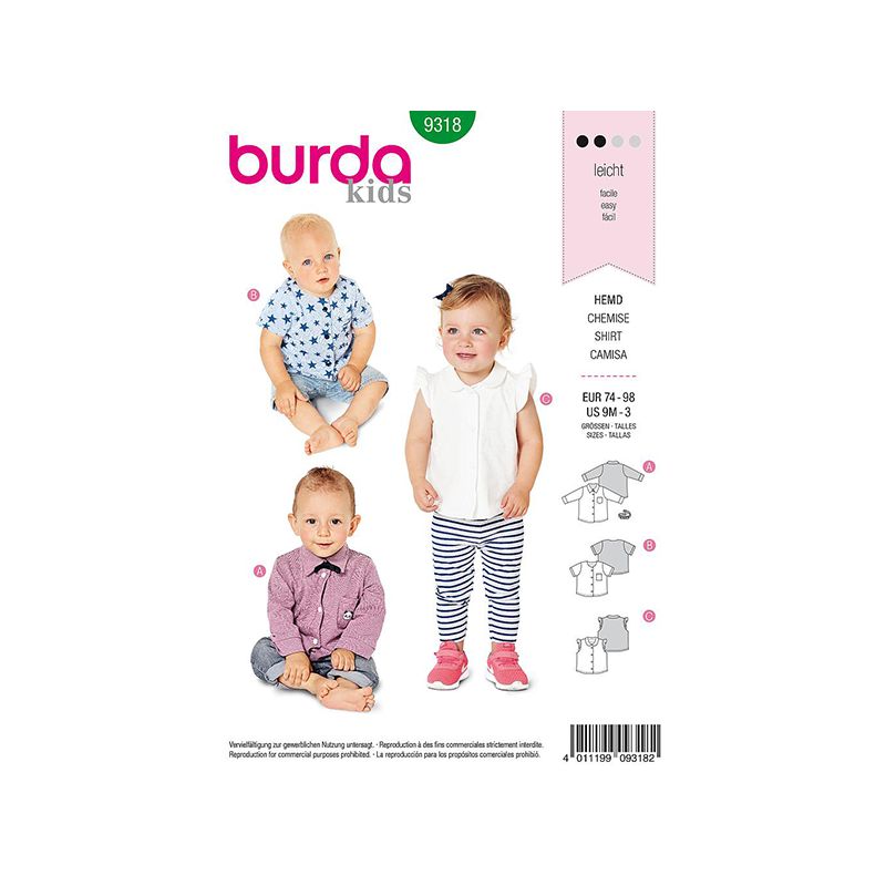 Patron Burda Style 9318 Haut pour Bébés de 9 mois à 3 ans