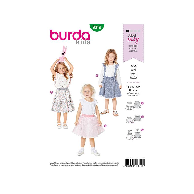 Patron Burda Style 9319 Jupe pour Filles de 2 à 7 ans