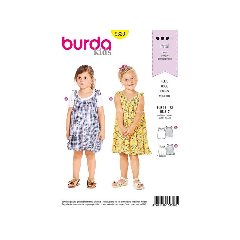 Patron Burda Style 9320 Robes pour Filles de 2 à 7 ans