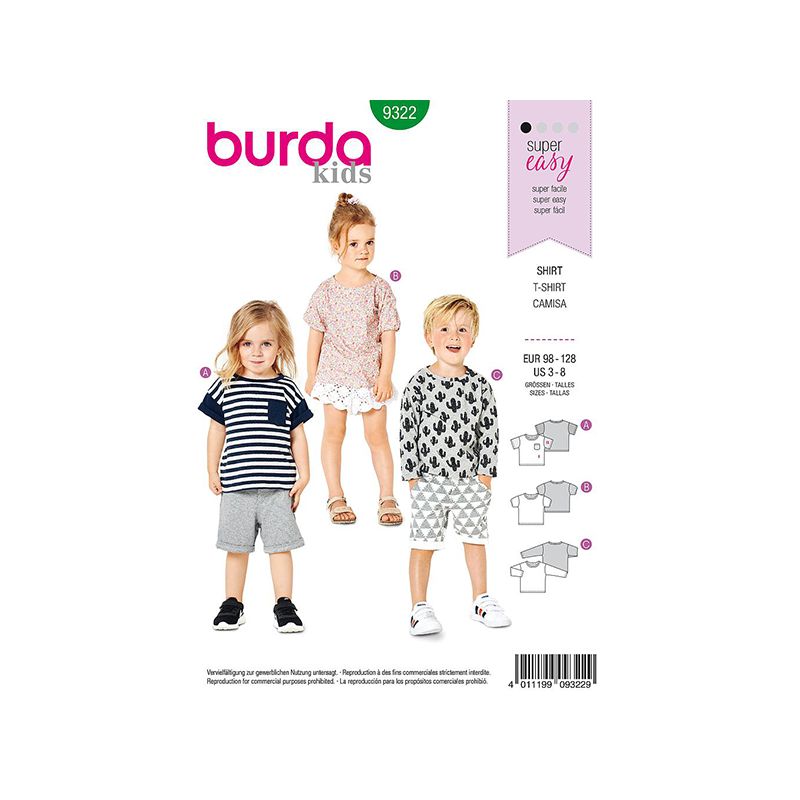 Patron Burda Style 9322 T-shirt pour Garçon de 3 à 8 ans