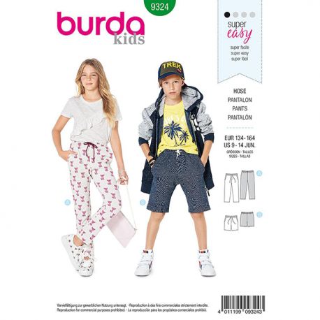 Patron Burda Style 9324 Pantalon et Short pour Enfants de 9 à 14 ANS