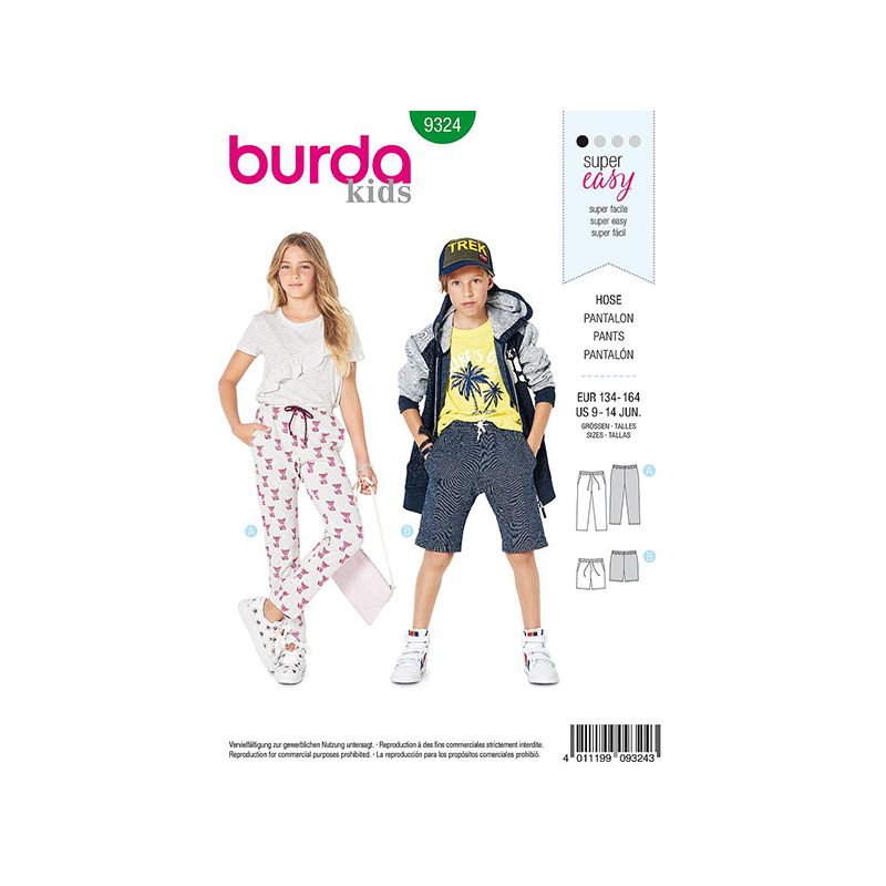 Patron Burda Style 9324 Pantalon et Short pour Enfants de 9 à 14 ANS