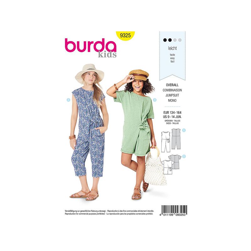 Patron Burda Style 9325 Combinaison pour Filles de 9 à 14 ans