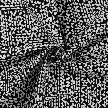 Tissu Coton Elastique imprimé Triangle Noir blanc
