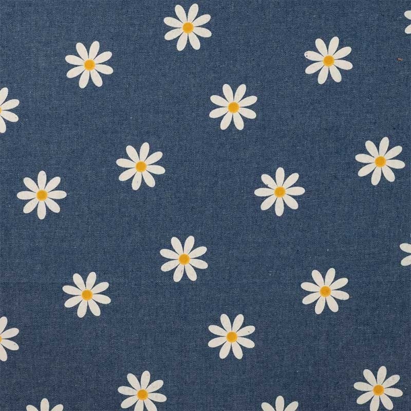 Tissu Chambray Imprimé Marguerite Bleu Denim 