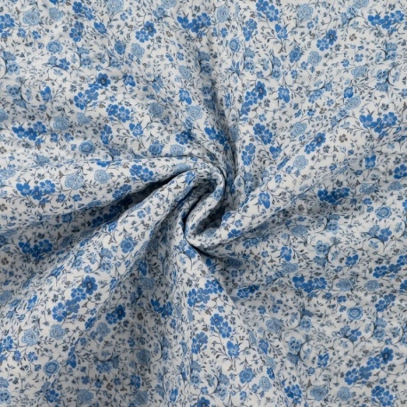 Tissu Matelassé Leger Sarah Shelby Fleurs Denim 