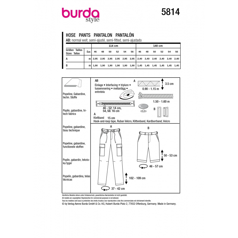 Patron De Couture Burda Style #5722 - Pantalon Plissé Et Pantalon De Costume Pour Homme, Tailles 46 à 56 - Niveau Moyen, Tissu Coton Ou Laine - 12