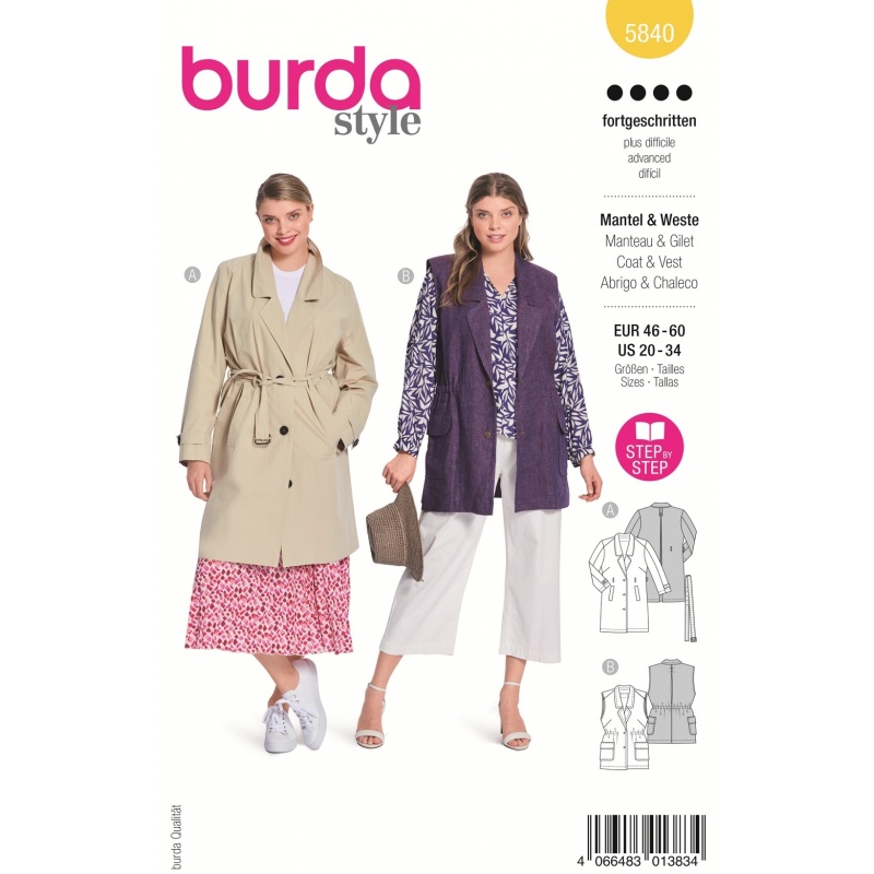 Patron Burda 5840 Manteau et Gilet 46/60