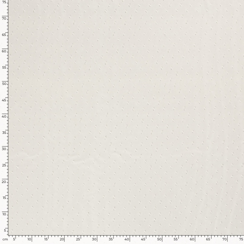 Coupon De Tissu Voile Polyester - Motif Plumetis Et Perles, Blanc Cassé, 140 Cm De Large