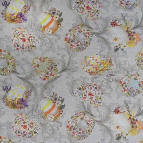 Tissu Toile Easter Grey Imprimé Oeufs Gris 